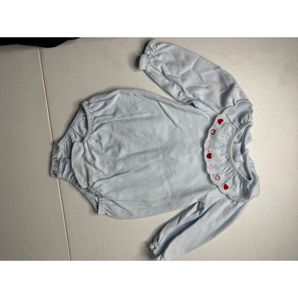 Zuccini Kids Baby Girls Blue Heart‎ Embroidered Ruffle Collar Bubble Romper 9M